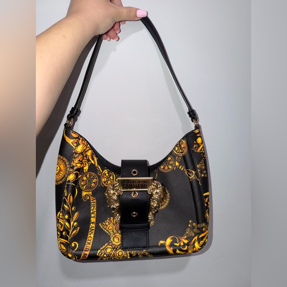 Versace Jeans Collection Black and Gold Baroque Shoulder Bag